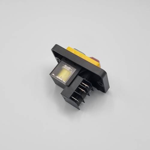 Пусковая электромагнитная кнопка ESSB-181YC 6pin на панелі, жовта рамка TAKEL
