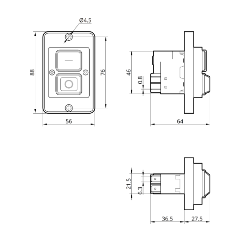 Пускова електромагнітна кнопка ESSB-121YC 4pin на панелі, жовта рамка