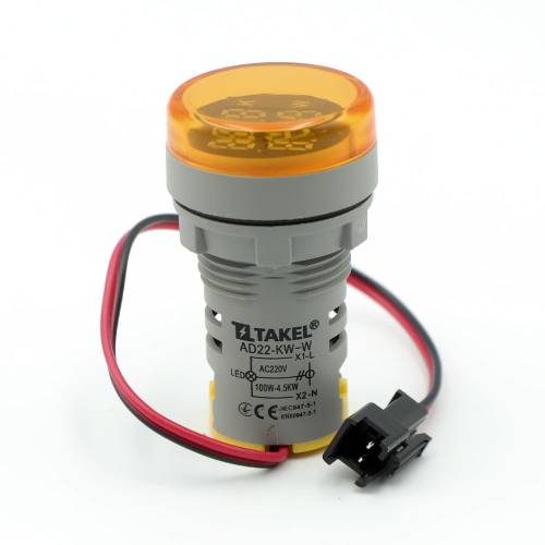 Светодиодный ваттметр AD22-KW-W (кВт-Вт), желтый TAKEL