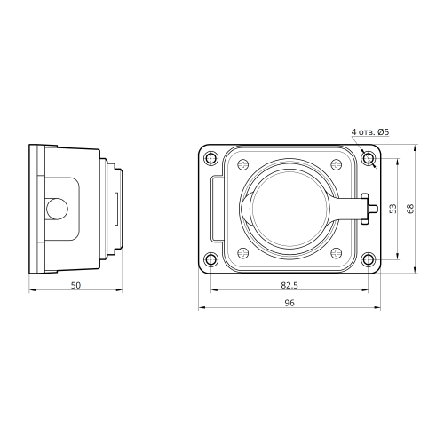 Розетка каучукова стаціонарна 1KMP 2Р+РЕ 16А IP44 чорна