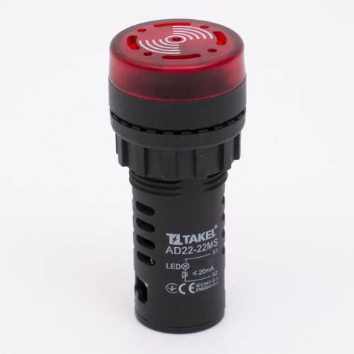 Зумер світлосигнальний AD22-22MS АC/DC 24В, червоний TAKEL