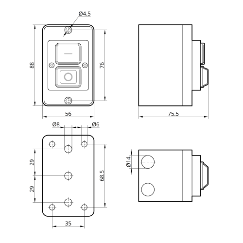 Пусковая электромагнитная кнопка ESSB-123YC 4pin в корпусе, желтая рамка