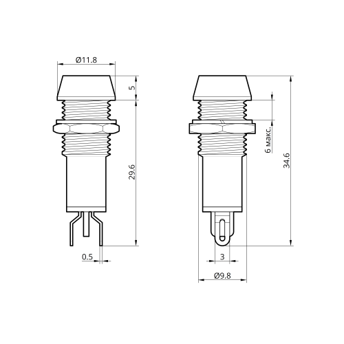 Світлодіодний індикатор металевий AD22C-10 220v AС, зелений 