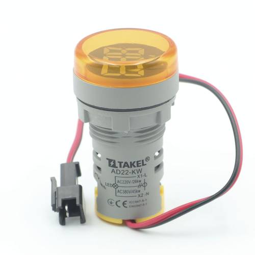 Світлодіодний ваттметр AD22-KW (кВт), жовтий TAKEL