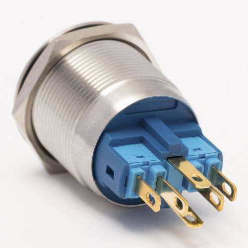 Кнопка металева КНМ-22-FJ-E-Z 220V 1NO1NC плоска з фіксацією, блакитний TAKEL