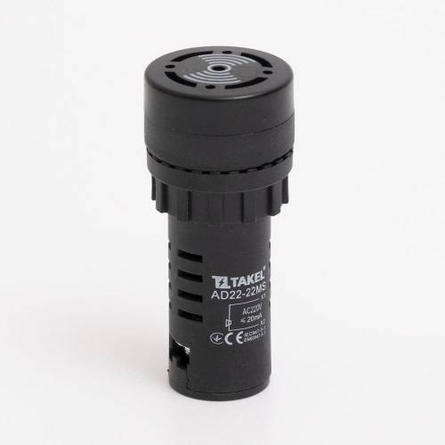Зумер світлосигнальний AD22-22MS АC/DC 220В, чорний TAKEL