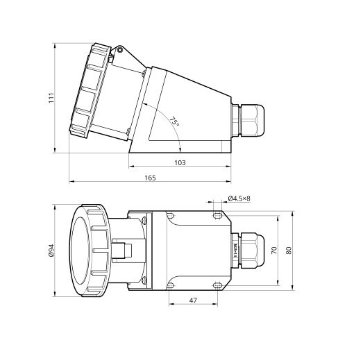 Розетка стаціонарна зовнішня 1232 32А 220В 2Р+Е IP67 Argent TAKEL