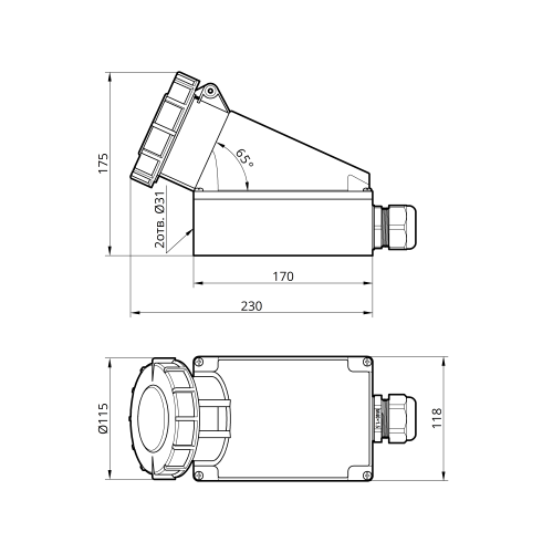 Розетка стаціонарна зовнішня 1332 63А 220В 2Р+Е IP67 Argent TAKEL