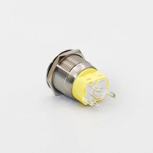 Кнопка металева КНМ-UL-22-FJ-E-Z 220V 1NO1NC плоска з фіксацією 5A, зелений TAKEL