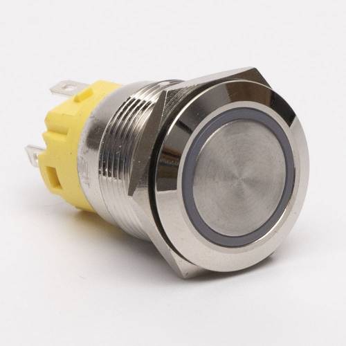 Кнопка металева КНМ-UL-19-FJ-E-Z 220V 1NO1NC плоска з фіксацією 5A, блакитний TAKEL