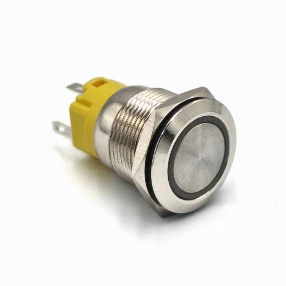 Кнопка металева КНМ-UL-16-FJ-E-Z 9-24V 1NO1NC плоска з фіксацією 5A, блакитний TAKEL