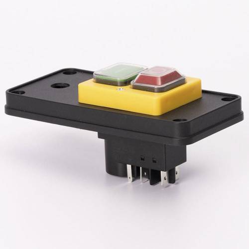 Пусковая электромагнитная кнопка ESSB-132YC 5pin на панеле, жовта рамка