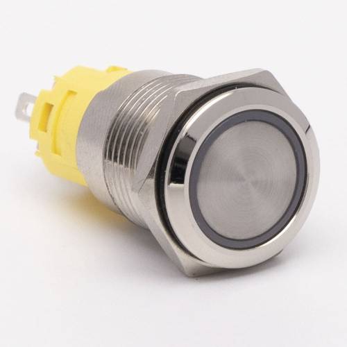 Кнопка металева КНМ-UL-16-FJ-E 220V 1NO1NC плоска 5A, блакитний TAKEL